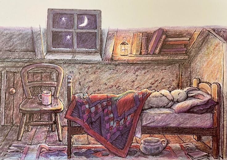 Wishing you all an early, snug night, & I’ll see you in a few days when I’m feeling better…sweet dreams, everyone ♥️ (art by Elaine Mills)