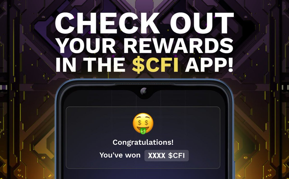 ✨ Squad Competition Season 1 Rewards Alert ✨ 1. Open the $CFI App at t.me/CyberFinanceBot 2. Go to your squad and check the leaderboard 3. Your reward is waiting for you! 🔔 Didn't win this time? Keep earning $CFI and inviting friends for more rewards in the future. 1/2