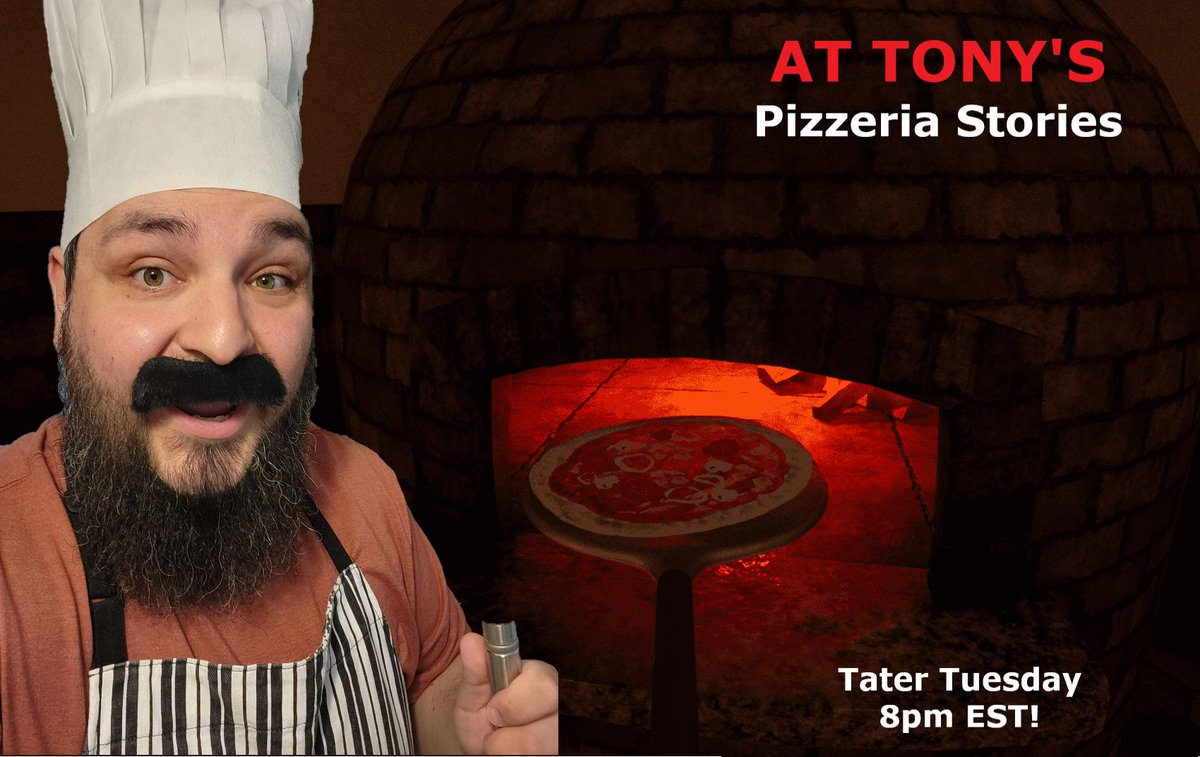 TheBrotaterchip's tweet photo. Going live on Twitch tonight at 8pm EST to play "At Tony's" by @Goodsleepgames! This game allows you to be a worker in a Pizzeria during the night shift...BUT the Pizzeria is haunted! 

Join us tonight! Its going to be saucy, cheesy and most importantly CRISPY! https://t.co/x0gM4l7VZa