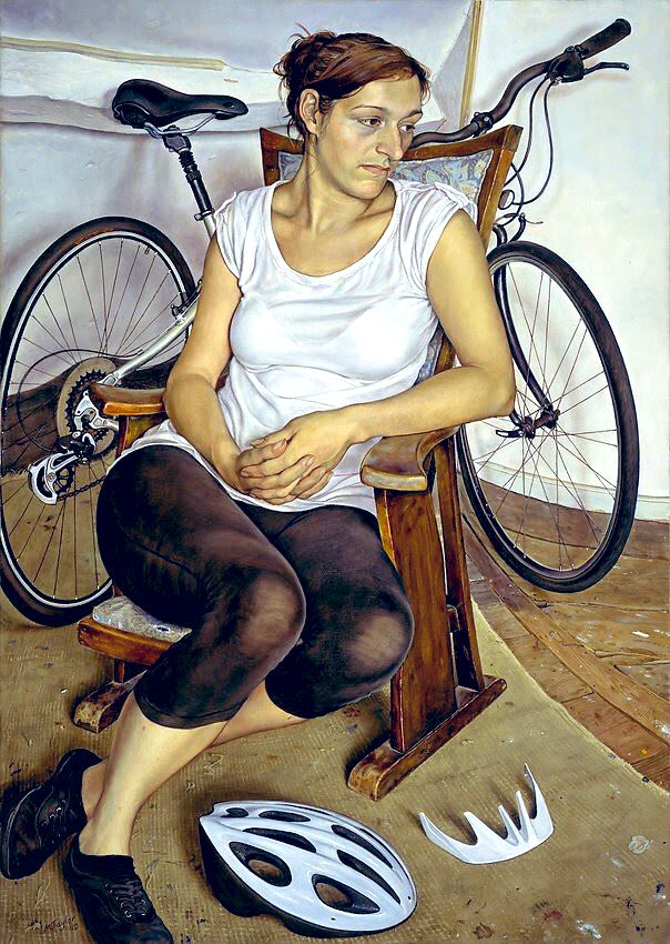 Michael Taylor (UK Painter, b. 1952). “Figura sentada con casco de ciclista / Seated Figure with Cycle Helmet', 2010