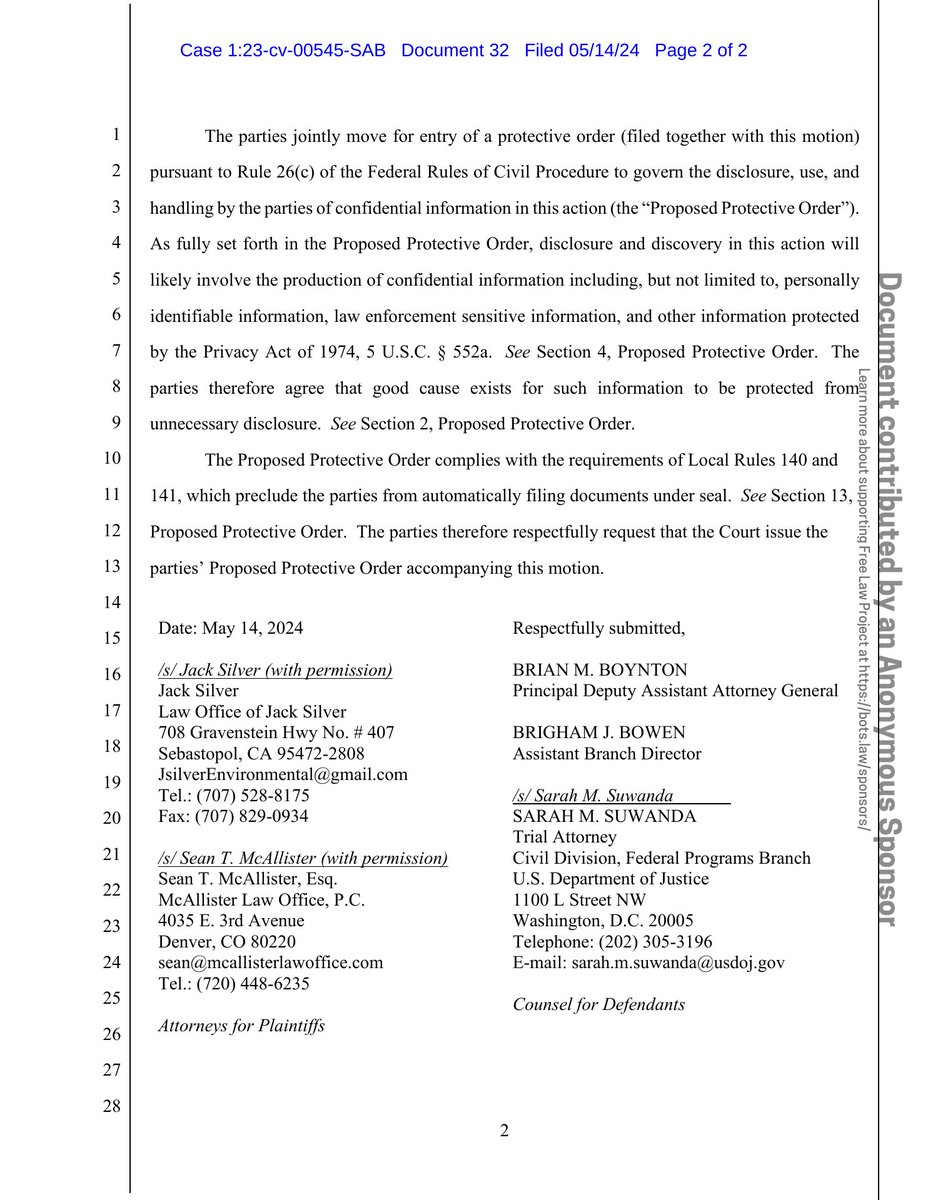 New filing: 'Church of Celestial Heart v. AG (Jurisdiction over RFRA (religious freedom))' Doc #32: Protective Order PDF: courtlistener.com/docket/6715531… #CL67155314