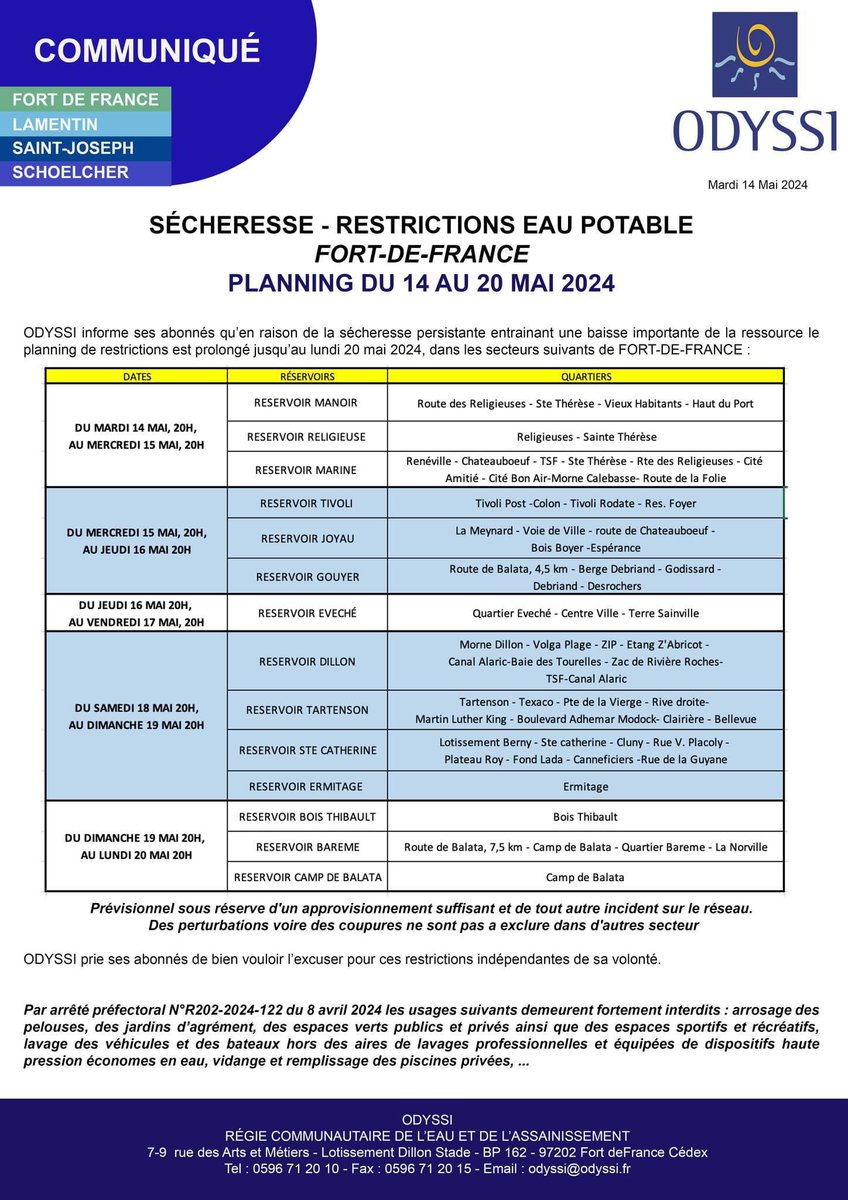 #BaisseDeLaRessource #Sécheresse2024 #FortDeFrance - Mardi 14 au lundi 20 mai 2024