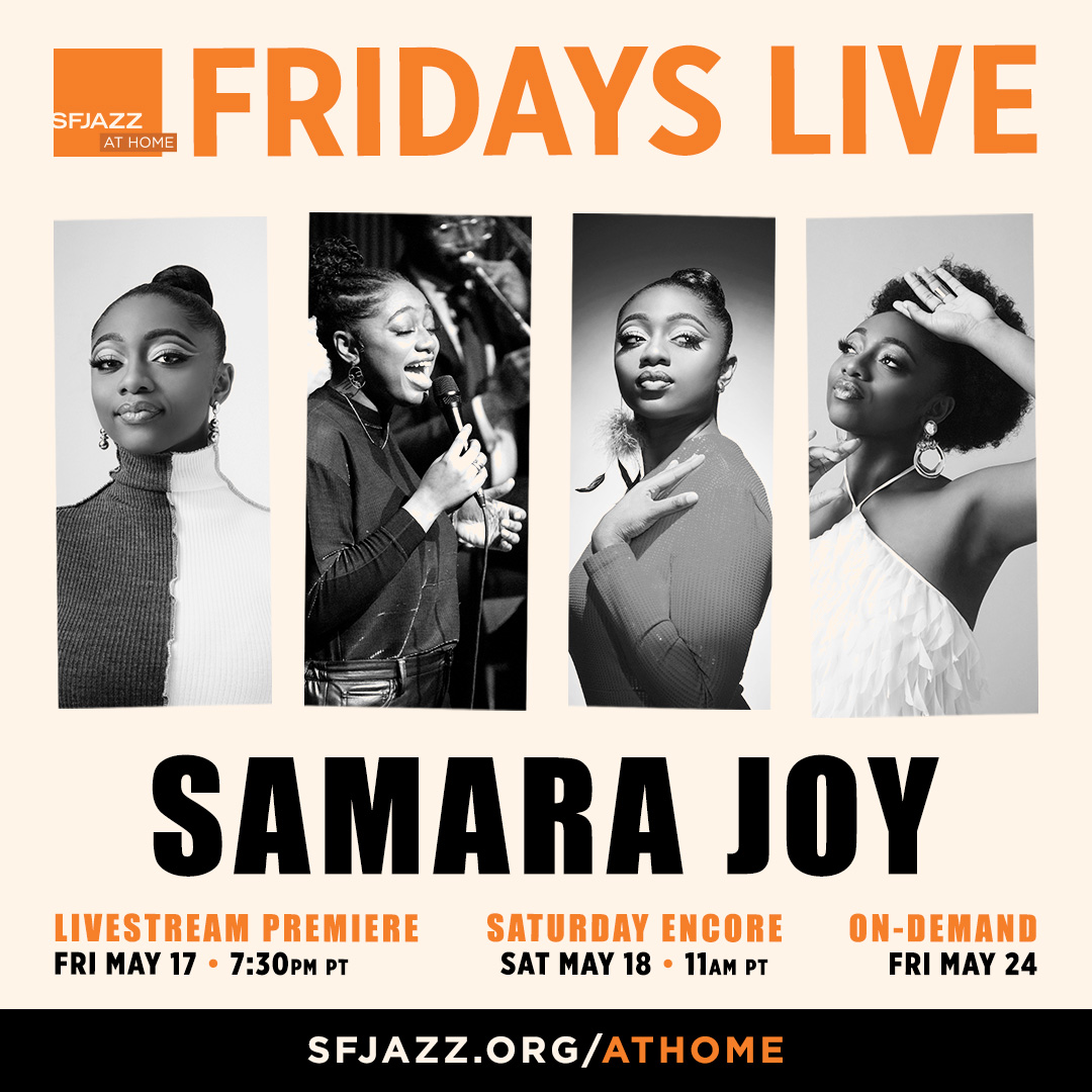 Tonight on Fridays Live–One of the most exciting new voices in jazz today, Samara Joy! Livestream premieres Friday, May 17th at 7:30PM-PT. Encore broadcast streams on May 18th at 11AM-PT. Watch this concert On-Demand starting May 24th. sfjazz.org/athome/fridays…