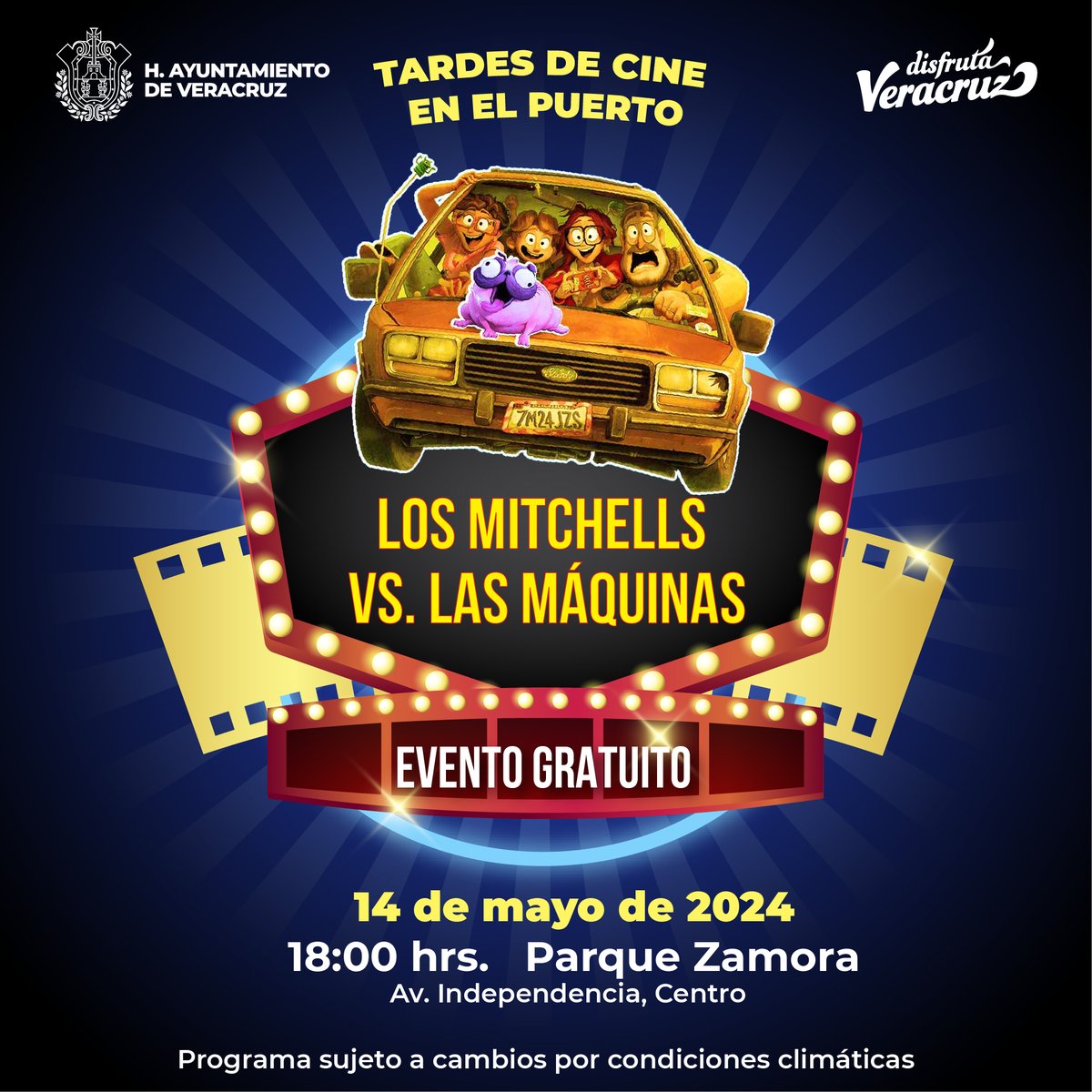 🎬¡Déjate llevar por la magia del cine al aire libre!🍿Ven con tus amigos y familiares para disfrutar de la película ‘Los Mitchells vs Las Máquinas’ hoy a las 6:00pm en el Parque Zamora.