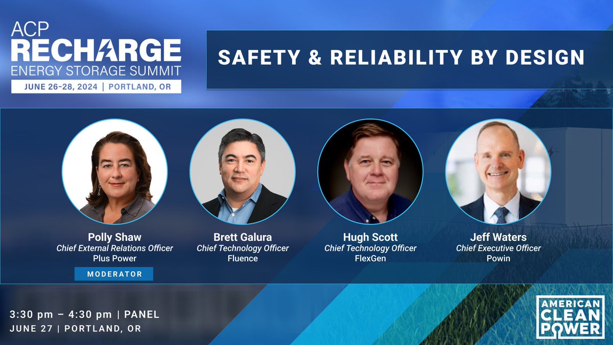 June's #ACPRECHARGE24 will unite hundreds of leading energy storage manufacturers, developers, suppliers & service providers making American energy more reliable, efficient & affordable. Check out the full program including this safety & reliability panel: bit.ly/438d37A