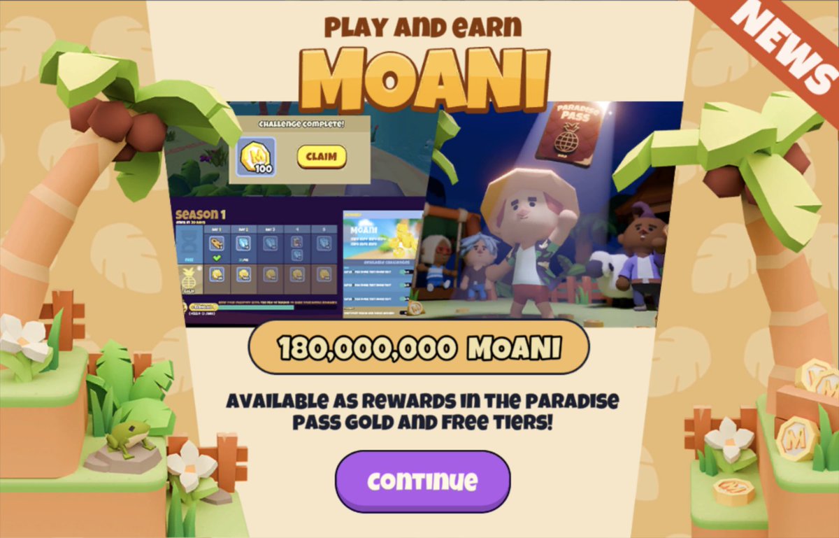 We are just hours away from the start of Play-to-Airdrop season! 🥳🌴 👑 Participation is FREE for everyone 👑 With a Paradise Pass NFT, you can multiply your MOANI rewards! How can you maximize your rewards? 👀 1️⃣ Start on the first day, May 15th! 2️⃣ In free tier, simply