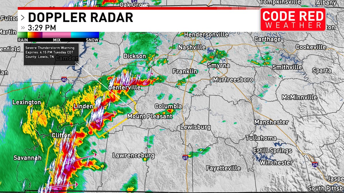 Severe T-Storm warning for Perry, Lewis, Wayne & Hickman Co. Large hail possible @foxnashville #tnwx #kywx