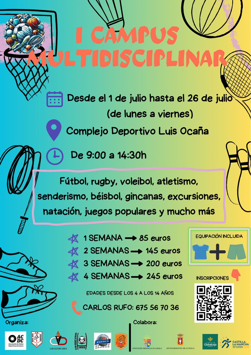 🎾🏀🏐🏊🏻‍♂️🏈⚽🔊 I CAMPUS MULTIDISCIPLINAR 🔊🎾🏀🏐🏊🏻‍♂️🏈⚽
¡¡Hola amigos!! 👋🏼
¡Este año organizamos la I Edición del Campus Multidisciplinar! 💪🏻😁👏🏻😎