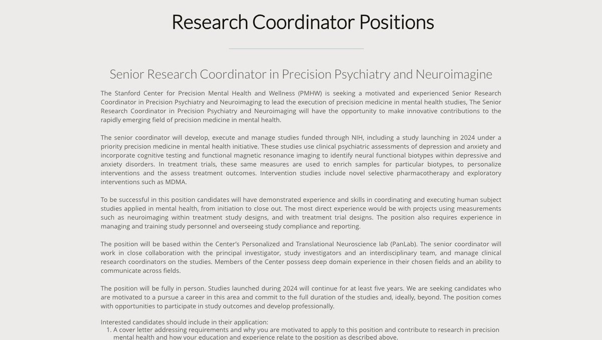 #HiringAlert 

🧠Have experience in using measurements such as neuroimaging within treatment study designs and treatment trial designs?

#applynow for our Senior Research Coordinator in Precision Psychiatry and Neuroimaging position

➡️med.stanford.edu/pan-lab/opport…

#research #stanford