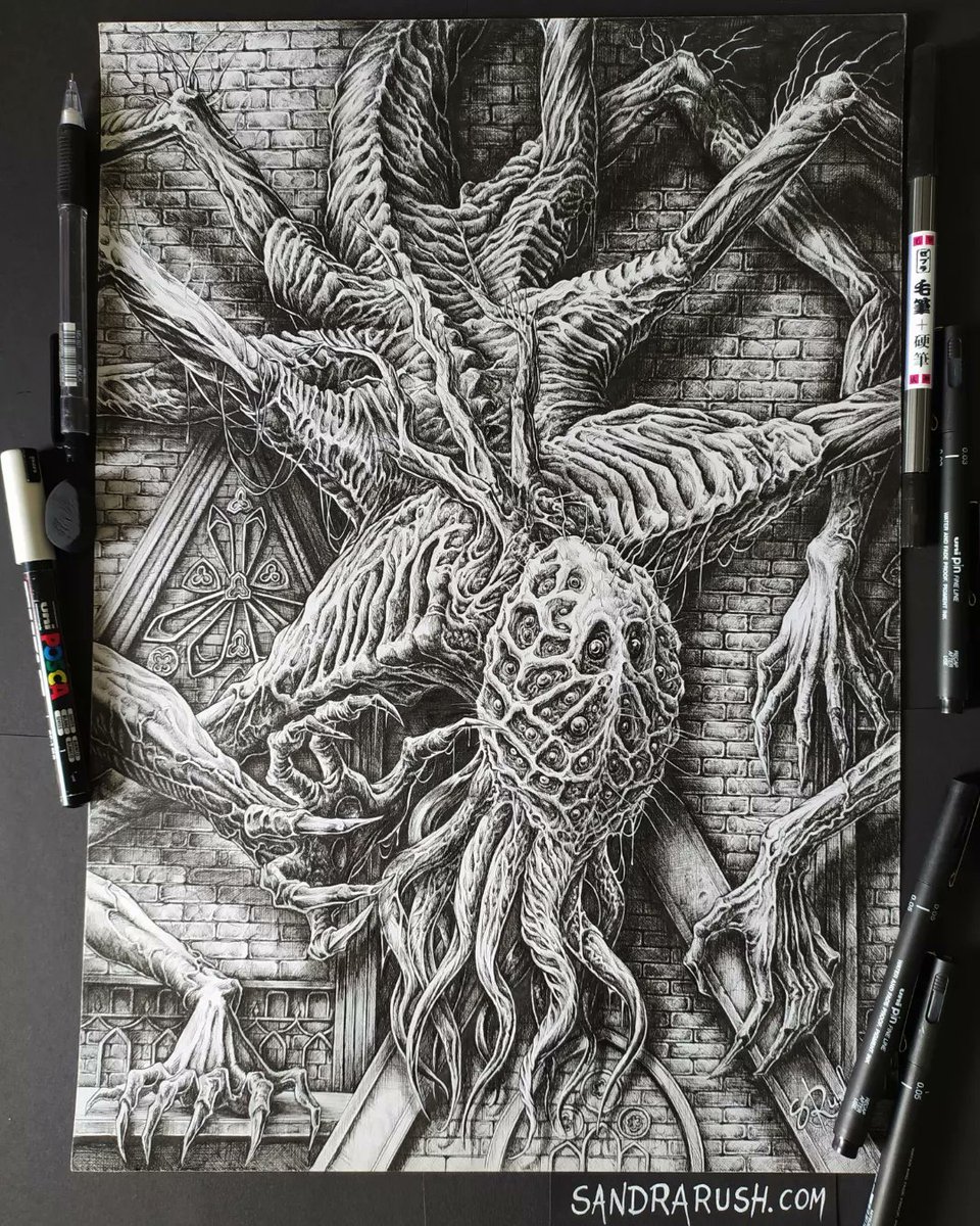 Done! 🐙 50 hours of work in total - fineliners on paper 💀💙
#bloodborne #soulsborne #hplovecraft #ctulhu