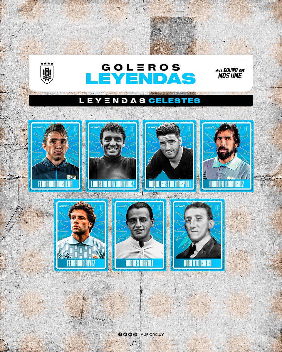 🧤𝙂𝙊𝙇𝙀𝙍𝙊𝙎 𝙇𝙀𝙔𝙀𝙉𝘿𝘼𝙎 Muslera, Mazurkiewicz, Máspoli, Rodolfo Rodríguez, Álvez, Mazali y Chery, siete arqueros que marcaron nuestra historia. Son #LeyendaCeleste #ElEquipoQueNosUne