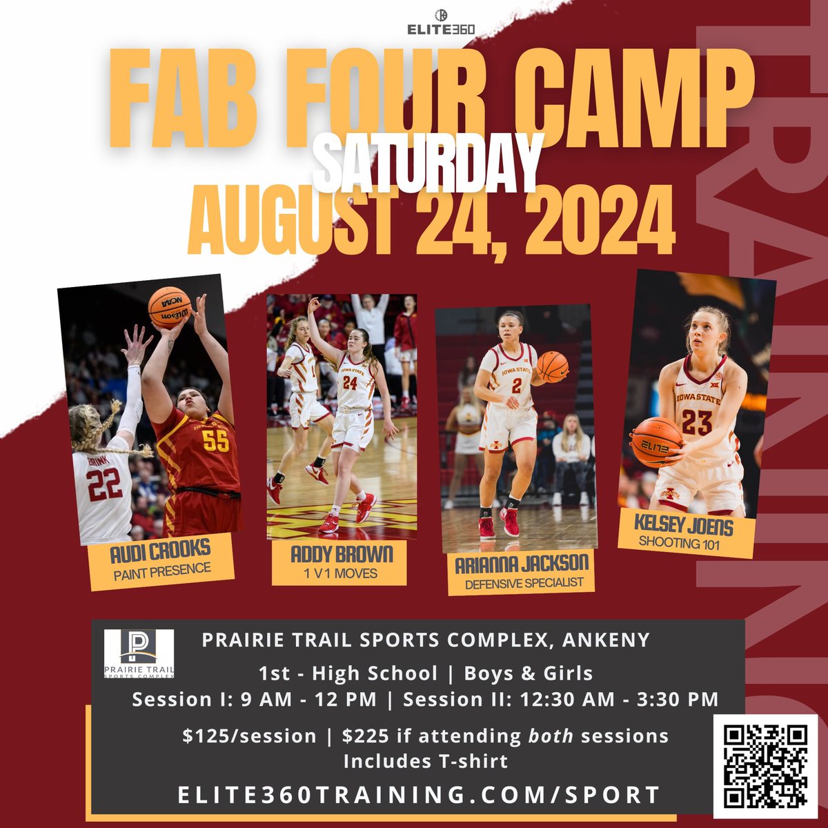 Ready to be a better defender? @a_jackson2205 will teach you more on defense & help you improve your skills at the Fab Four Camp on Aug 24 at @PrairieTrailSC Join her @AudiCrooks @Addy_Brown24 & @kelseyjoens for a fun, empowering & energizing camp! ➡️ elite360training.com/sport