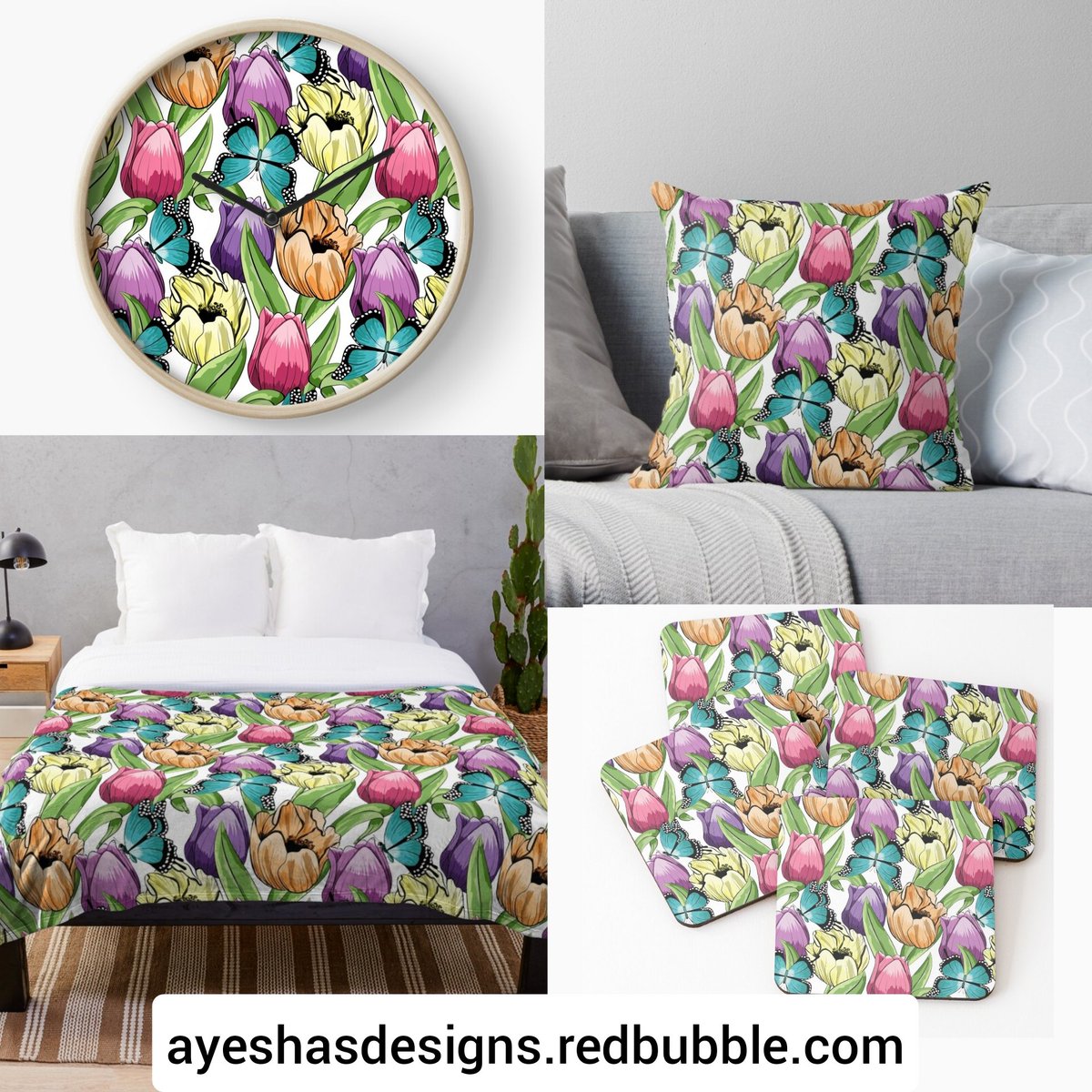 25% Off everything site-wide 
redbubble.com/i/clock/Tulips…
#clock #pillow #throwblanket #blanket #coasters #art #tulips #floral #butterflies #spring #sale