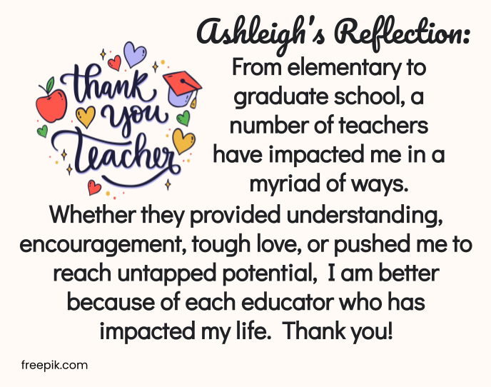 Let's keep the #TeacherAppreciation train rolling with some serious teacher love! 💕 Every Tuesday this month, we'll share personal reflections of our most impactful teachers. Today, we're all ears for Ashleigh's heartfelt ponderings! 🍎 @AshGib81 #TeacherTuesday