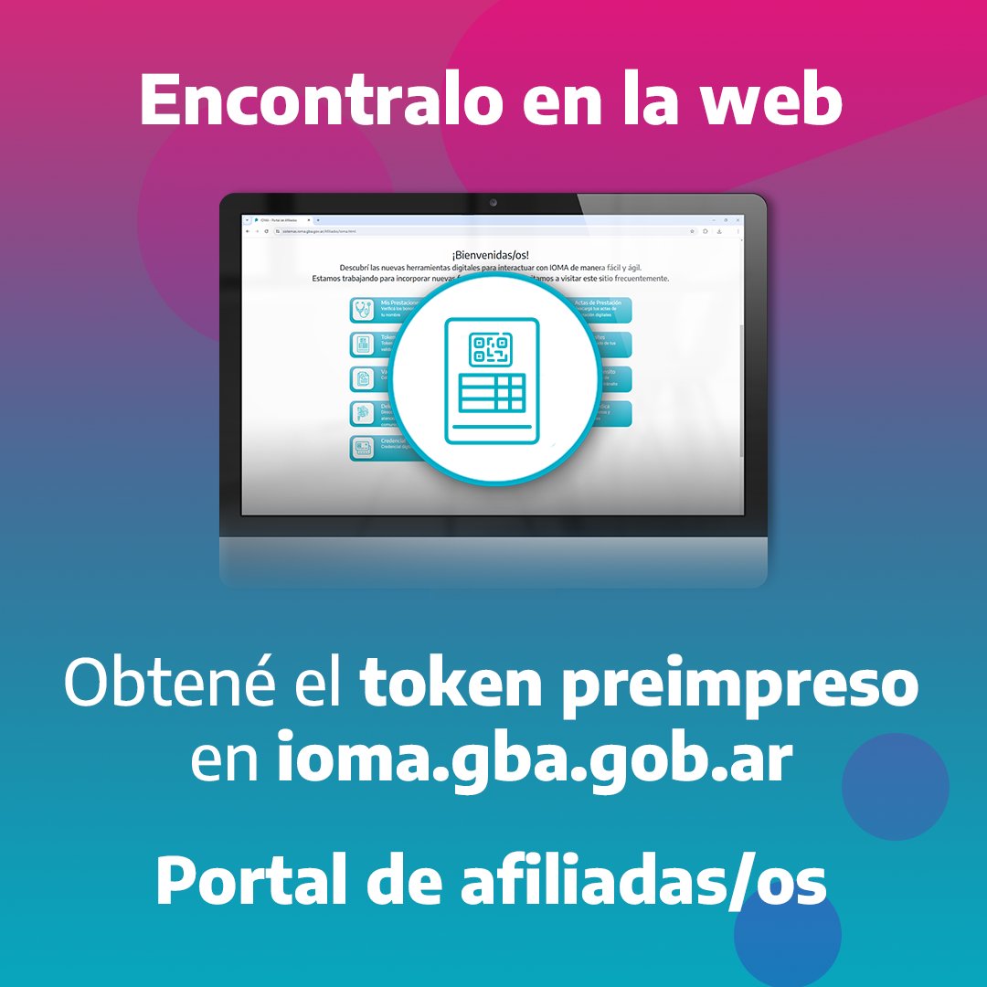 🤳 Validá tus consultas médicas con #TOKEN

👉 Podés encontrarlo en la App IOMA Digital, dentro de tu #CredencialDigital o generarlo desde la web.

✅ Con #IOMADigital ¡tus gestiones a un clic!

#IOMA #IOMAmiObraSocial