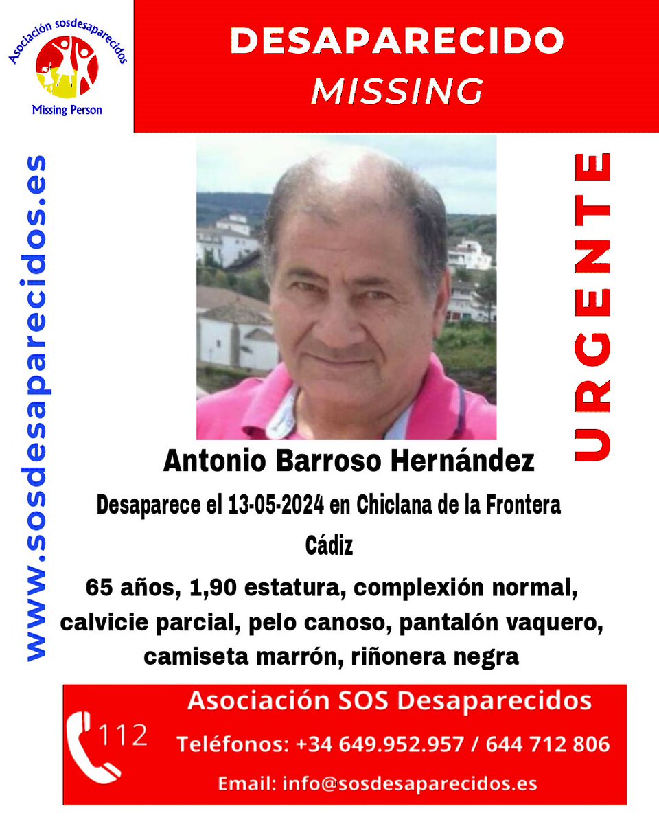 🆘 DESAPARECIDO 🟠 Persona Vulnerable #sosdesaparecidos #Desaparecido #Missing #España #Chiclana #Cádiz Fuente: sosdesaparecidos Síguenos @sosdesaparecido