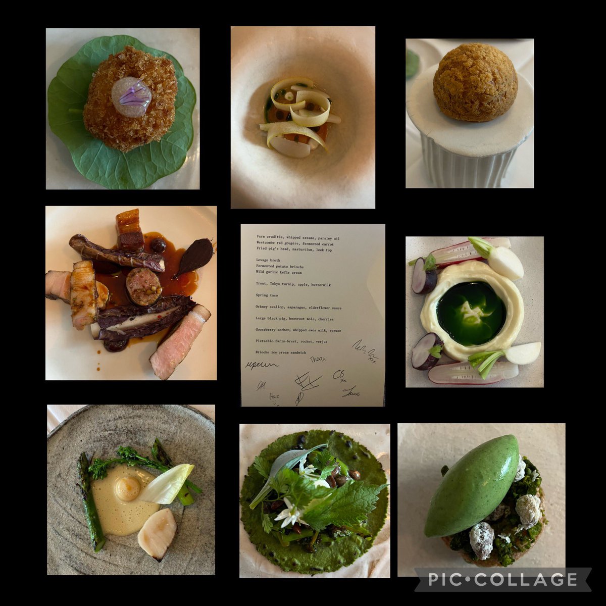 Rare treat. Totally stuffed now .  Fabulous imaginative taster menu. Going to try some of these in my own kitchen( especially the lovage broth) 
Brilliant chefs and lovely staff . 
Osip in Bruton 
#bruton