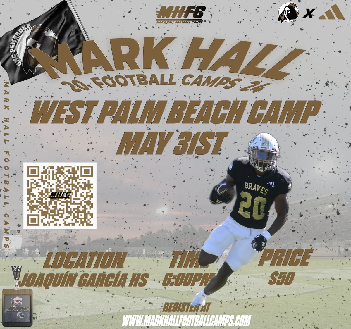 ☀️🌴2 WEEKS from today we will be in the Sunshine State!! We signed 15+ guys from Florida in our 2024 recruiting class & can’t wait to add more dawgs to #BraveNation!! Sign up now: markhallfootballcamps.com/blank