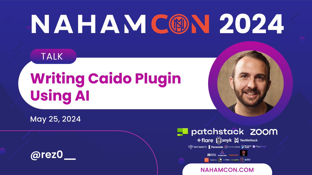 🤖 In less than a week, @rez0__ will be taking the stage at #NahamCon2024 to talk about Writing @CaidoIO Plugins using AI! 🗓️May 25, 2024 ℹ️ nahamcon.com/schedule