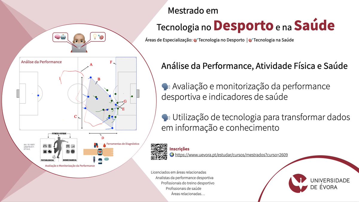 🚨🚨MESTRADO EM TECNOLOGIA NO DESPORTO E NA SAÚDE

💡 Especializa-te em áreas de vanguarda:
* Tecnologia no Desporto
* Tecnologia na Saúde

🌍 Descobre mais em: uevora.pt/estudar/cursos…

Inscrições abertas
😱Com atribuição de apoios e prémios ao abrigo do PRR 

📩 Tens dúvidas?