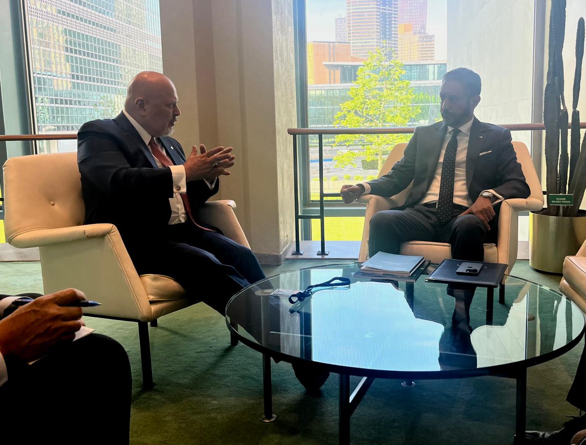 Before briefing @UN Security Council on the Situation in #Libya, #ICC Prosecutor @KarimKhanQC was pleased to meet w/ H.E. Taher M. T. El-Sonni, Permanent Representative of Libya to the @UN. Cooperation between Office of the Prosecutor & 🇱🇾 central to deliver on SCR 1970 (2011).