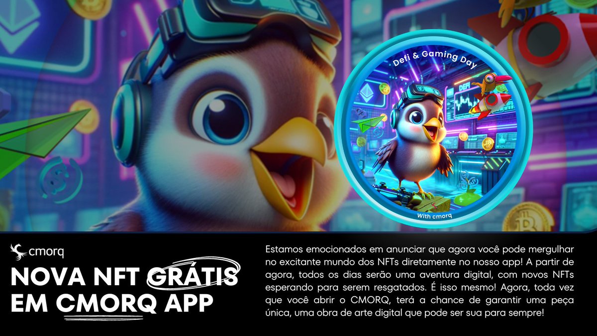 🔥 SURPRESA! cmorq está com NFTs diários! 💥 Abra o app todos os dias para resgatar suas obras de arte digitais exclusivas. Não perca essa jornada única! 🎨✨