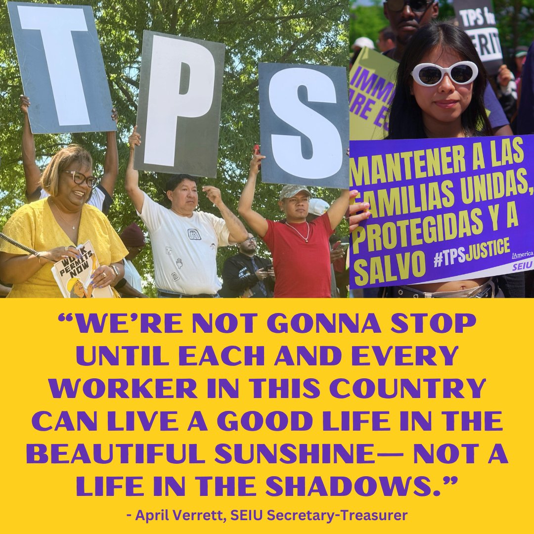 “We’re not gonna stop until each and every worker in this country can live a good life
in the beautiful sunshine— not a life in the shadows.” -@aprildverrett, SEIU Secretary-Treasurer

#TPSjustice #ImmigrantsAreEssential