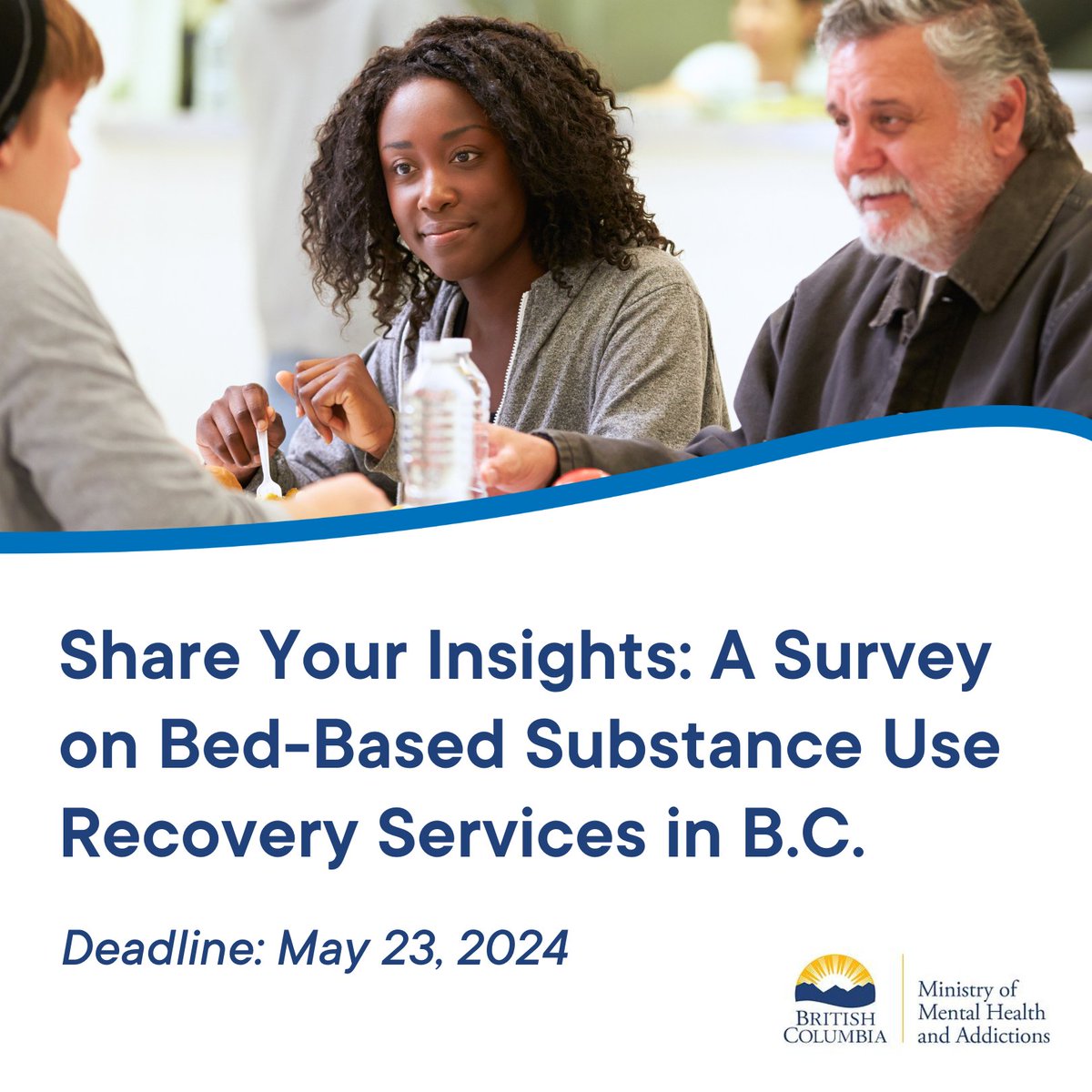 The Ministry of Mental Health and Addictions is seeking feedback from those with experience in bed-based substance use treatment and recovery programs. Insights shared will help enhance the safety and quality of these services across BC: surveymonkey.com/r/ZLV8J8P

Deadline: May 23