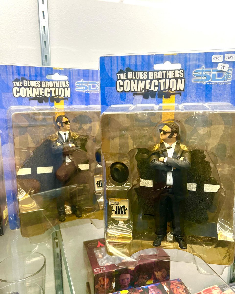 A pair of vintage carded Blues Brothers action figures. In stock at Dark Delicacies. ($100 set). Dark Delicacies is open Tuesday through Sunday (darkdel.com)