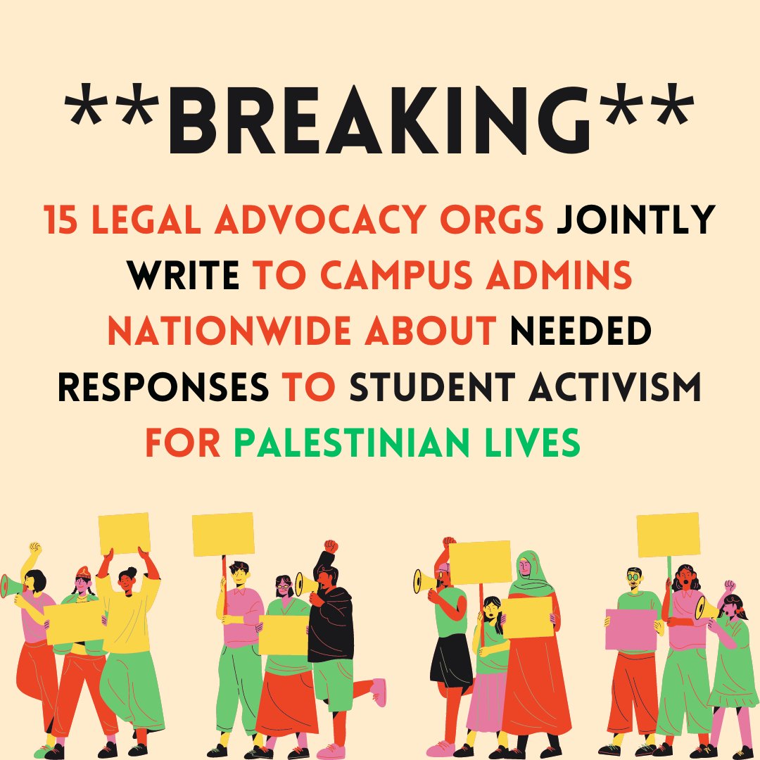 📢NEW: We are one of 15 orgs who wrote to campus administrations nationwide about needed responses to campus activism in solidarity with Palestine. Our letter demands meaningful engagement of student activism that center free speech & academic freedom: tinyurl.com/5dzeksyc