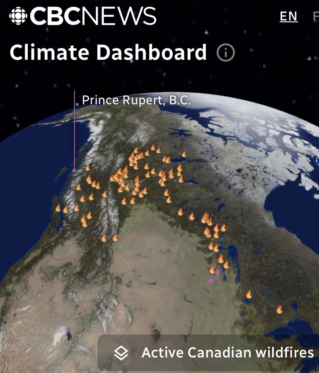 Active Canadian wildfires (and we're only mid-May). This is what the climate emergency looks like. And good on @CBCNews for providing a climate dashboard that shows the impacts of climate change in Canada.