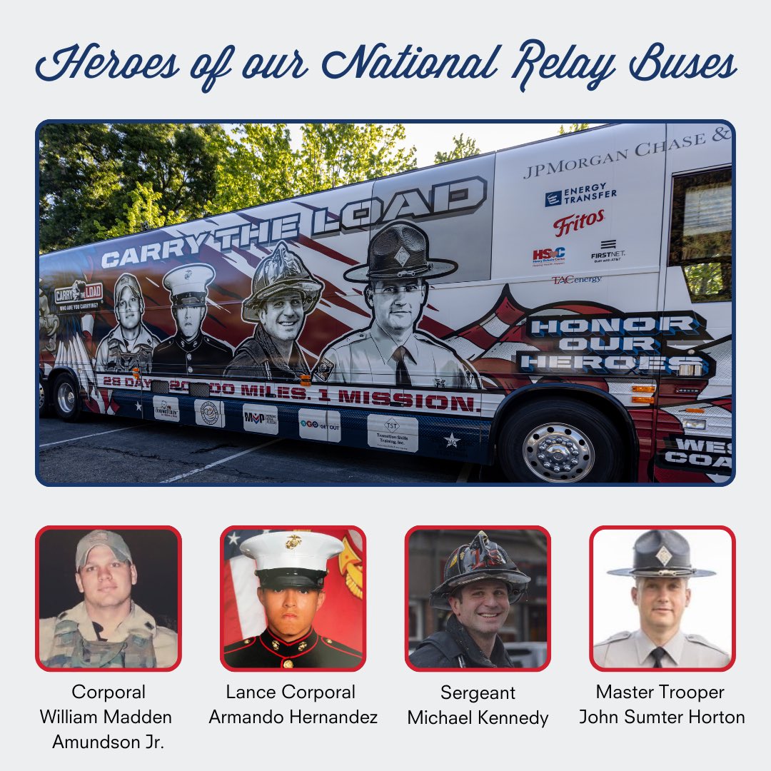 Who are the people you see on the side of our #MemorialMay busses? They are heroes we've lost in the line of duty - just a few of the faces of our mission that we aim to honor every year. Learn more about them to help us #CarryTheLoad