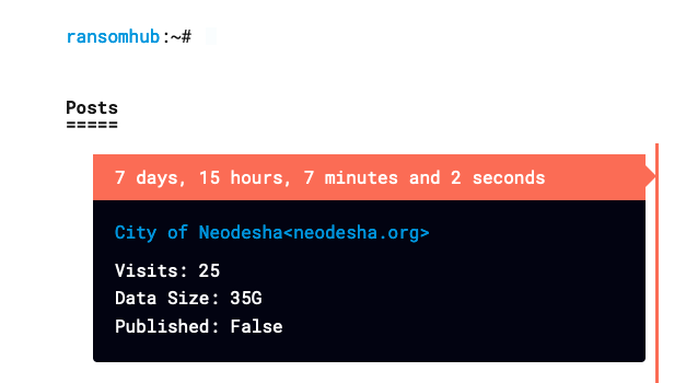 BrettCallow's tweet photo. #RansomHub has listed the City of #Neodesha. #ransomware 1/2 https://t.co/aGKiq8aJCg