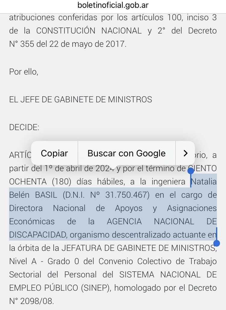 🚨Una confirmación importante en la AGENCIA NACIONAL DE DISCAPACIDAD🚨 👉 Natalia Basil, esposa de @FerCerimedo_ok, quedó como Directora Nacional de Apoyos y Asignaciones Económicas. Como ingeniera química y parte de @laderechadiario, no tiene experiencia en la materia.…