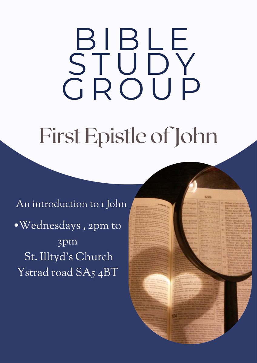 You are invited to join the new #biblestudy group in St Illtyd's. The first session is Wednesday 15th, but it will run on Wednesdays from now on. Just bring a Bible and come along!