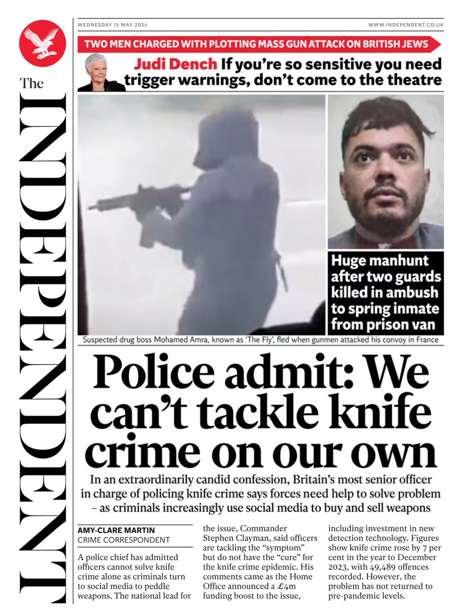 Wednesday's front-page (15/5/24) from The Independent: