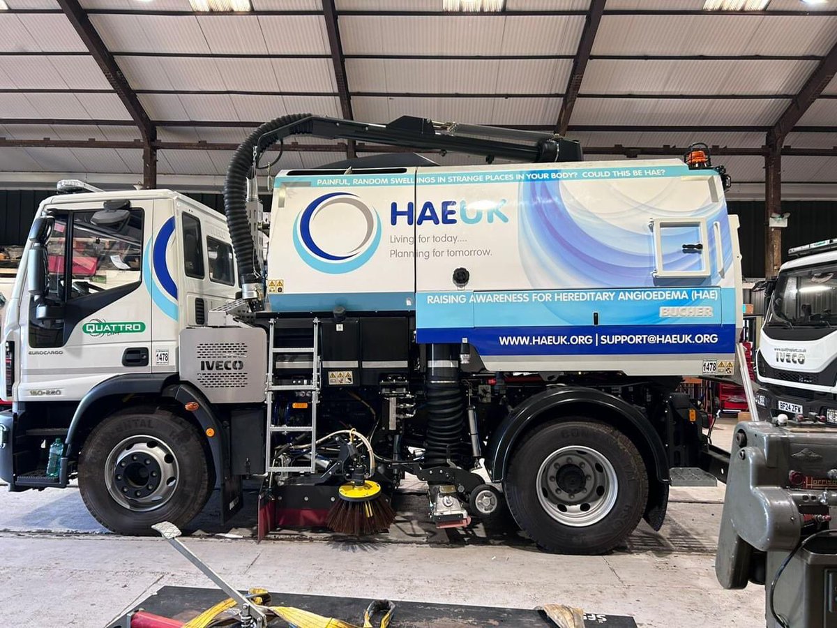 HAE UK have their very own branded roadsweeper! Our HAE UK Chairman, Ann, works for Quattro plant & persuaded them to ‘wrap’ one of their new roadsweepers with our details. It also marks a milestone for Ann’s daughters treatment: more to follow soon haeuk.org