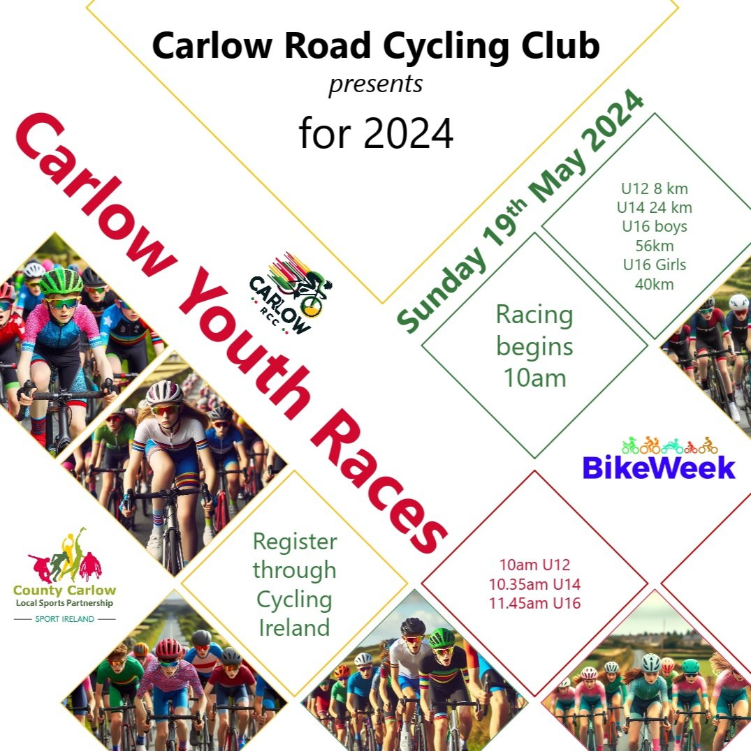 Carlow Youth Races take place on Sunday 19th May.
Register 👇eventmaster.ie/event/vvercPoS…
📍 Race HQ maps.app.goo.gl/D3WArdpAxJGuZy…