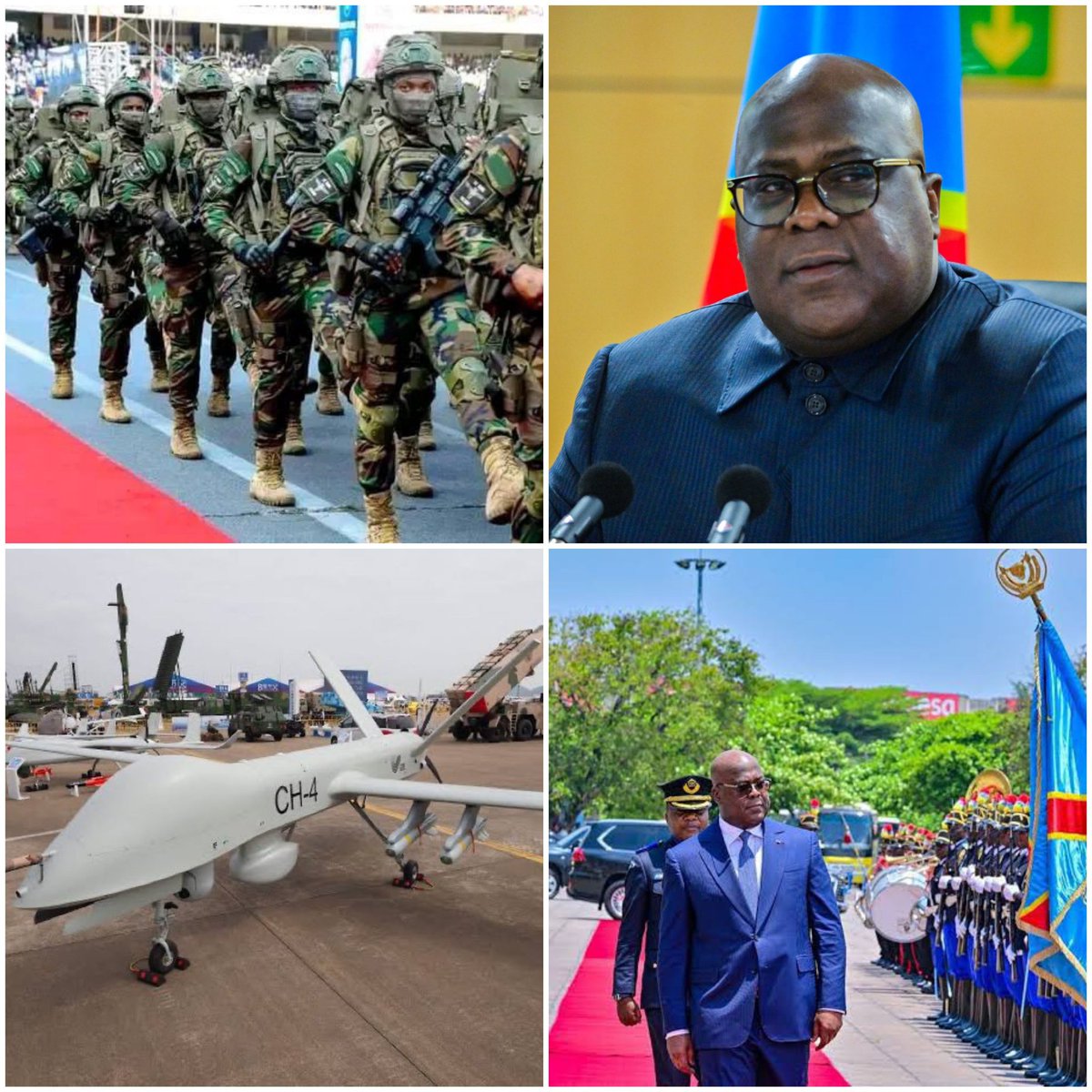 Dire qu'il ne fait rien c'est de la mauvaise foi, la #RDC a réceptionné un deuxième lot de trois drone chinois CH-4 destiné aux théâtre des opérations contre les #M23 soutenu par le Rwanda. Nous sommes tous derrière le chef de l'Etat #Felixtshisekedi pour vaincre l'ennemi 🔥👊👊