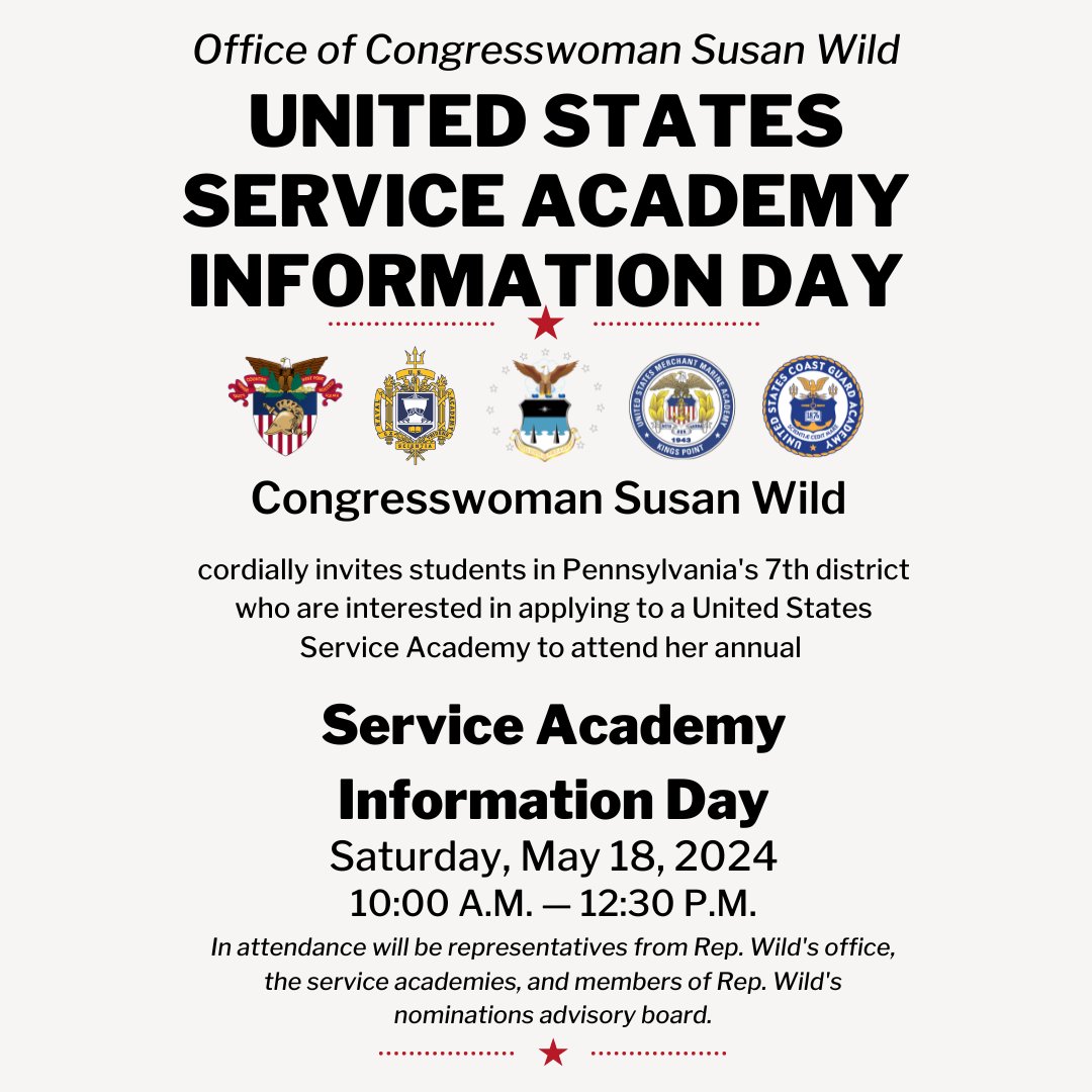 Are you a current high school student interested in serving your country? Stop by my Military Academy Information Day on Saturday to learn more about our nomination process! To learn more, reach out to my office.