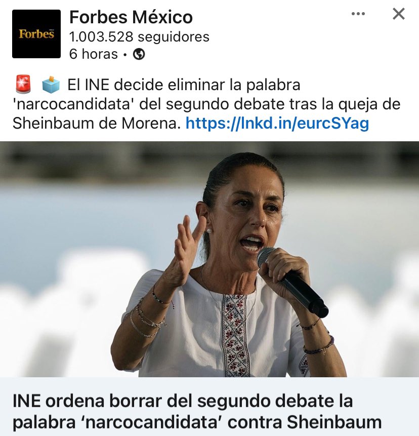 ¡Ahora resulta! @INEMexico decir la verdad no es delito y para TODO MÉXICO es sabido que esa corrupta es apoyada por el CO. #NarcoCandidataCaludia59 #NarcoPresidenteAML0