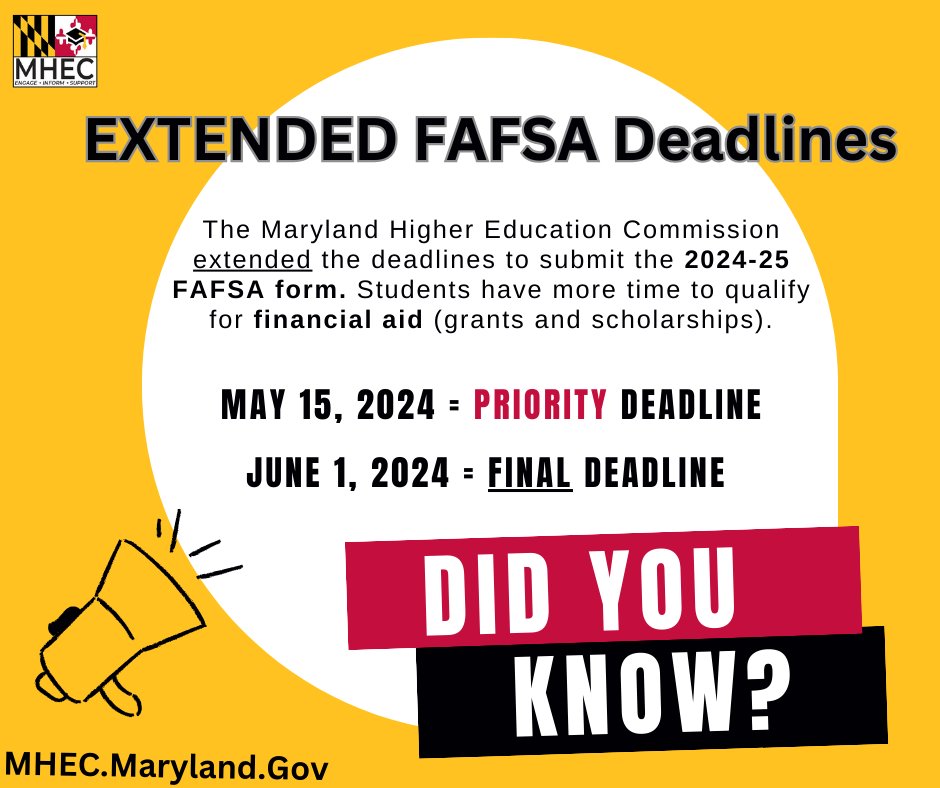 Graduating seniors and families: Did you finish filling out the 2024-25 FAFSA form? There is still time to qualify for state aid! Priority deadline: Wednesday, May 15 Final deadline: Saturday, June 1 Apply now! studentaid.gov/h/apply-for-ai…