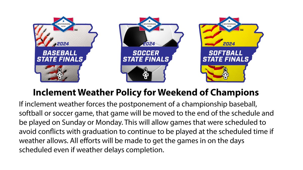 Looking ahead to the Weekend of Champions, here is the plan in case of severe weather (fingers crossed we won't need it)