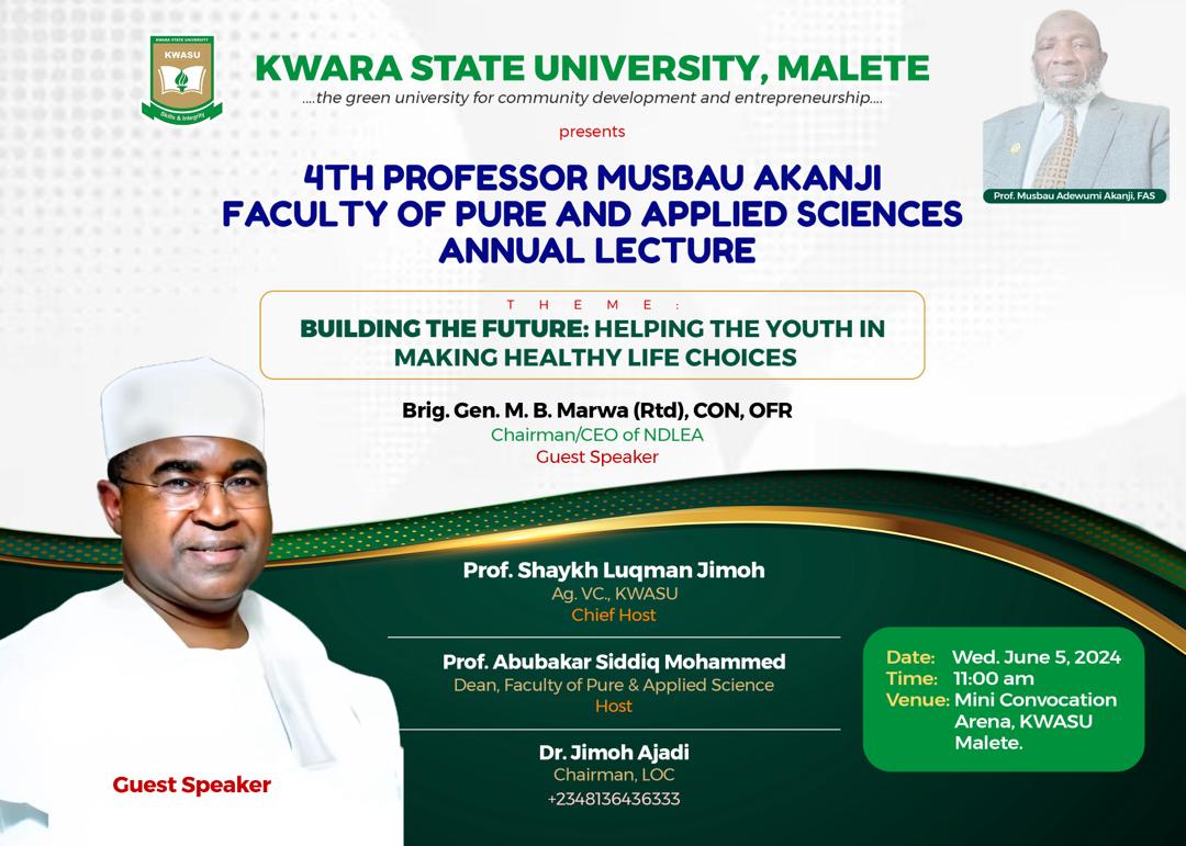 4th Professor Musbau Akanji Faculty of Pure and Applied Sciences Lecture, you are all invited! #FacultyLecture #ProfMusbauAkanji #KWASU