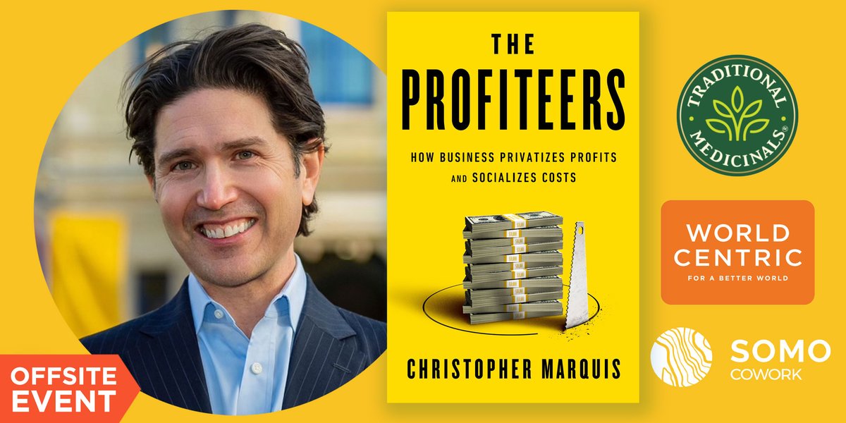Wed. May 29, 5–7pm Somo Cowork presents - Profit, Purpose, and Impact: A Book Talk and Discussion with Author Christopher Marquis & Impact-Focused Companies @tradmedicinals & @WorldCentric. Event includes Q&A, a chance to network, & book signing! Register: bit.ly/3K3z7YE
