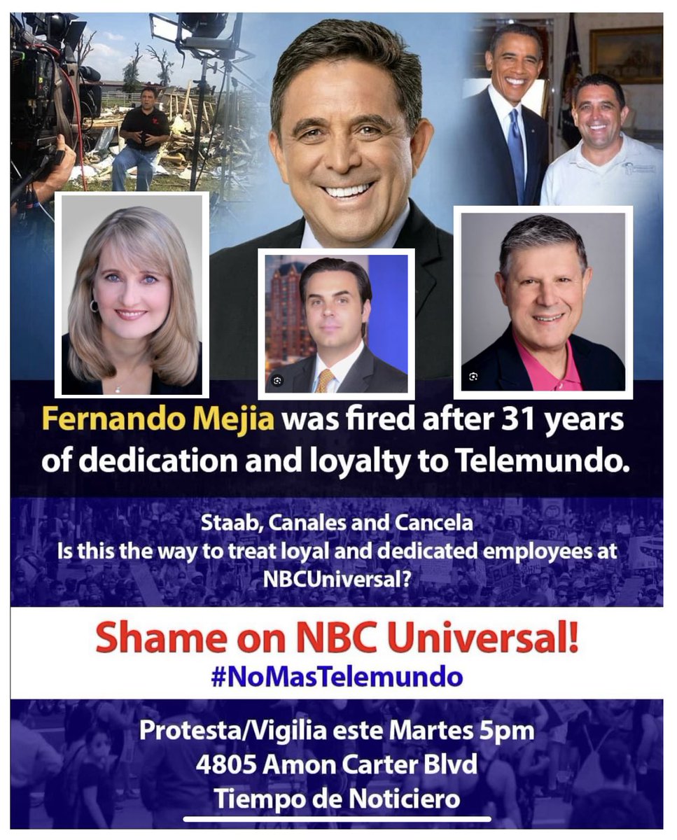 The firing of @Telemundo39 veteran reporter Fernando Mejia in Dallas has Latino community activists upset & concerned. #Latino leader Carlos Quintanilla says they are protesting today & want answers from @NBCUniversal. #CallingAllJournalists #localnews #Dallas