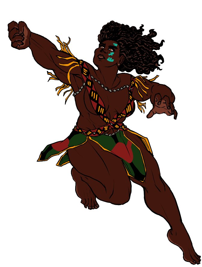 WIP concept for a sword-and-sorcery protagonist, 'Vatu Undying.'

A very fast and loose logline is Conan if she was a Dahomey Amazon but also immortal (this is a curse, not a blessing).