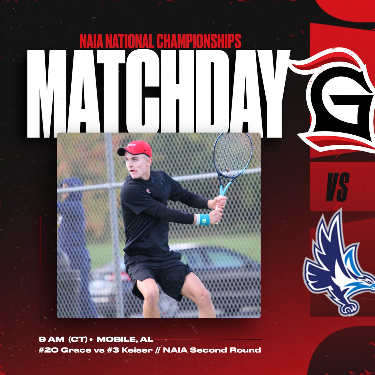 To the Round of 16 this morning for Grace Men's Tennis! Lancers square off with No. 3 Keiser at 9am (Central) with a spot in the quarterfinals on the line! #LancerUp