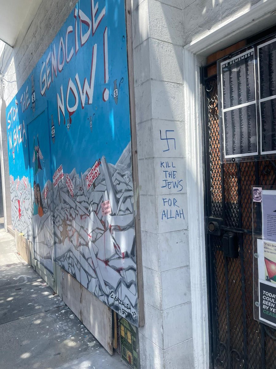 Pay close attention: 'Kill the Jews for Allah' alongside a Nazi Swastika—a blatant call for genocide. This vile message is displayed by pro-Palestinian demonstrators. Spotted on 24th Street in Noe Valley, San Francisco, an area home to many Jewish families.
