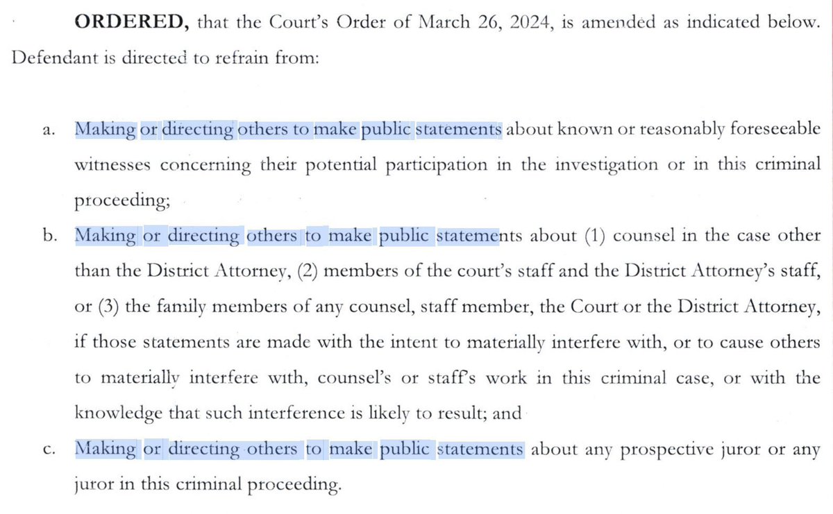 The gag order explicitly prohibits Trump from “making OR DIRECTING OTHERS TO MAKE public statements” on the case. Sure seems like Tuberville’s admission should be proof that Trump once again is violating the gag order & should be jailed.